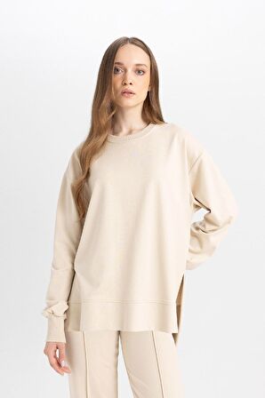 DeFacto Regular Fit Bisiklet Yaka Basic Düz Sweatshirt Tunik D4800AX24AUBG359