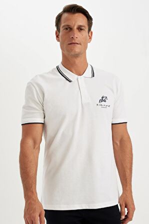 DeFacto New Regular Fit Baskılı Kısa Kollu Pike Polo Tişört C9227AX24SMWT34