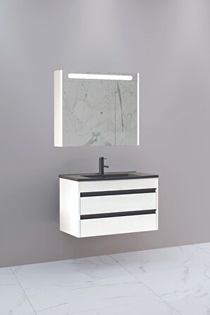 Levante 85 Cm Siyah Lavabolu Banyo Dolabı Npl Aynalı - Boy Dolap Hariç