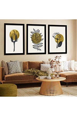 GOLD AYNALI PLEKSİ ÇERÇEVELİ MODERN BEYAZ ALTIN SARISI TAVUS TÜYÜ DESENLİ ÇİZİM TABLO