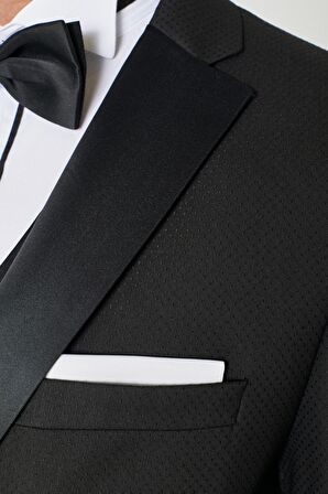Erkek Siyah Slim Fit Dar Kesim Mono Yaka Desenli Yelekli Smokin Takım