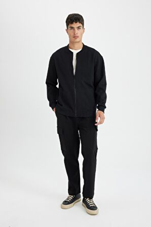 DeFacto Relax Fit Kolej Yaka Fermuarlı Çift Cepli Mevsimlik İnce Bomber Hırka D2605AX24AUBK81