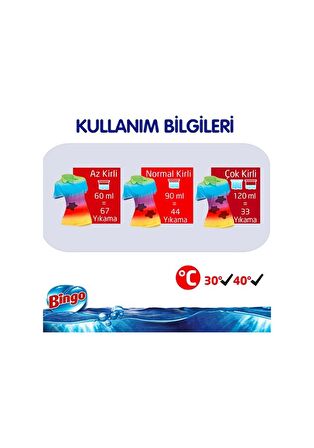 Bingo Renkli Sıvı Bakım Çamaşır Deterjanı 4 lt x 2 Adet