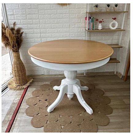 Reyo 100cm Açılır Yuvarlak Baba Ayaklı Masa Beyaz-Naturel