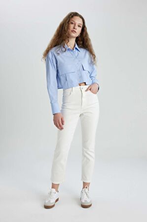 DeFacto Mary Vintage Straight Fit Yüksek Bel Bilek Boy Beyaz Jean Pantolon C1318AX24SMWT1