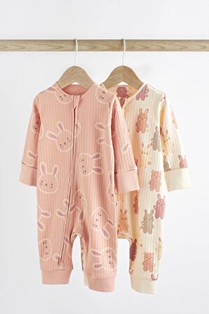 % 100 Pamuklu Pembe Tavşancık Ayaksız 2’li Tulum Set