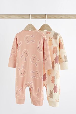 % 100 Pamuklu Pembe Tavşancık Ayaksız 2’li Tulum Set