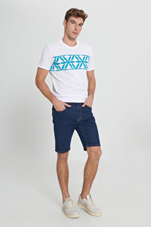 Erkek Koyu Lacivert Slim Fit Dar Kesim Pamuklu Esnek Denim Şort