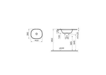 VitrA Plural 7810B474-1083 Kare Alçak Tezgahaltı Lavabo, VitrA Clean, 45 cm, Mat Kil Beji