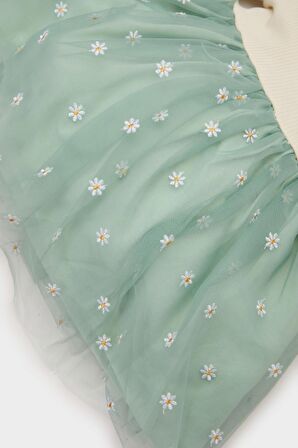 DeFacto Kız Bebek Çiçekli Uzun Kollu Tül Elbise D9327A525SPGN1114