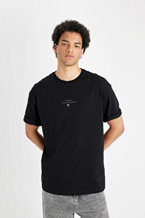 DeFacto Vikings Valhalla Boxy Fit Bisiklet Yaka Kısa Kollu Tişört C6518AX24AUBK81