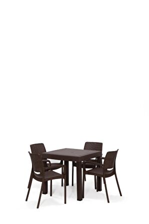 Rattan Kahve Kollu 4 Sandalye Masa Takımı - Bahçe&Balkon&Teras