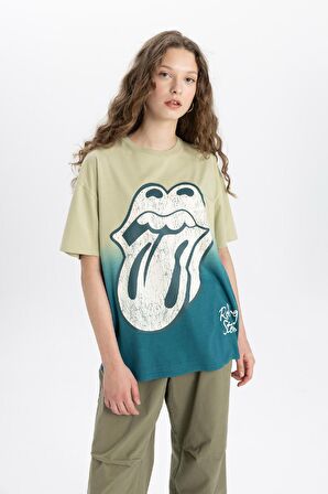 DeFacto Rolling Stones Oversize Geniş Kalıp Bisiklet Yaka Kısa Kollu Tişört C3770AX24SMKH447