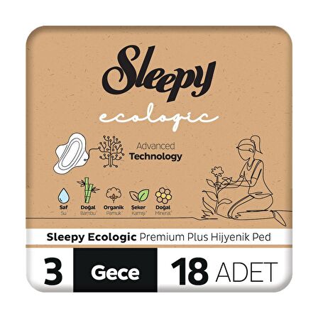 Sleepy Ecologic Premium Plus Gece Hijyenik Ped 18 Adet