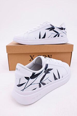 Dijital Baskı Unisex Beyaz - Siyah Dal Desenli Ayakkabı