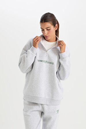 DeFactoFit Oversize Geniş Kalıp Dik Yaka Spor Baskılı Sporcu Sweatshirt D1701AX24AUGR93