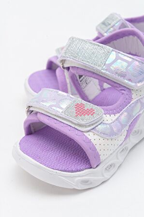 mnpc Kız Çocuk Beyaz-Lila Işıklı Anatomik Hafif Spor Sandalet