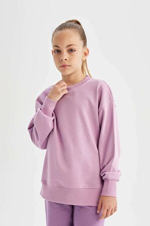 DeFacto Kız Çocuk Relax Fit Bisiklet Yaka Basic Okul Sweatshirt A2797A824AUPR61