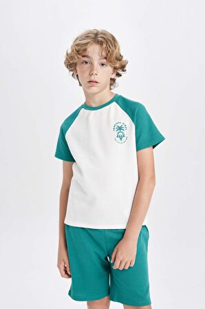 DeFacto Erkek Çocuk Waffle Pijama Takımı Baskılı Kısa Kollu Üst Şort C5501A824SMWT32