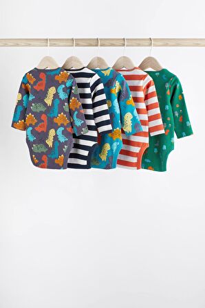 % 100 Pamuklu Mavi Dinazor Desenli 5’li Body Zıbın Set