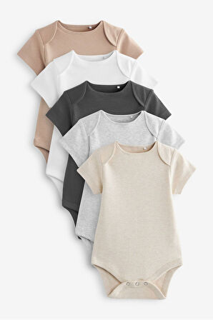 Next Baby % 100 Pamuklu Natural Kısa Kollu 5'li Body Zıbın Set