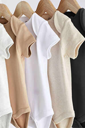 Next Baby % 100 Pamuklu Natural Kısa Kollu 5'li Body Zıbın Set