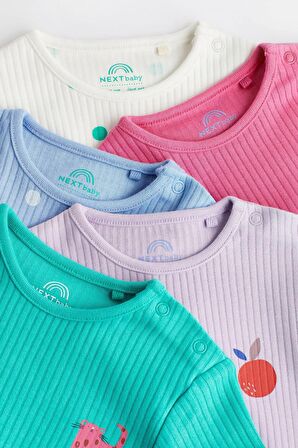 % 100 Pamuklu Pembe Yeşil Uzun Kollu 5’li Body Zıbın