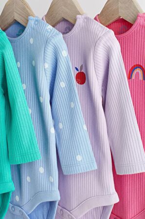 % 100 Pamuklu Pembe Yeşil Uzun Kollu 5’li Body Zıbın