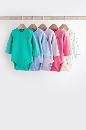 % 100 Pamuklu Pembe Yeşil Uzun Kollu 5’li Body Zıbın