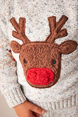 Next Baby Pamuklu Gri Ren Geyiği Örme Kazak Alt Üst Takım