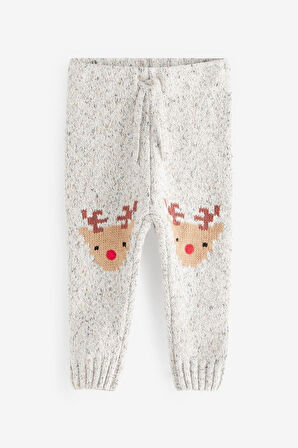 Next Baby Pamuklu Gri Ren Geyiği Örme Kazak Alt Üst Takım