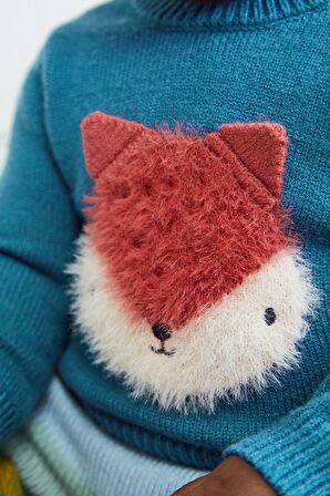 % 100 Pamuklu Mavi Tilki Desenli Triko Alt Üst Takım