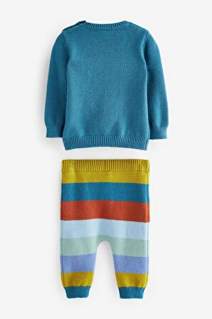 % 100 Pamuklu Mavi Tilki Desenli Triko Alt Üst Takım