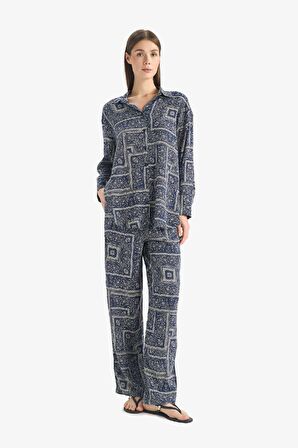 DeFacto Regular Fit Şal Desenli Viskon Plaj Pantolonu-Fall in Love C3159AX25SPNV241