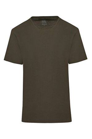 Haki Regular Fit %100 Pamuk Bisiklet Yaka Tişört | M