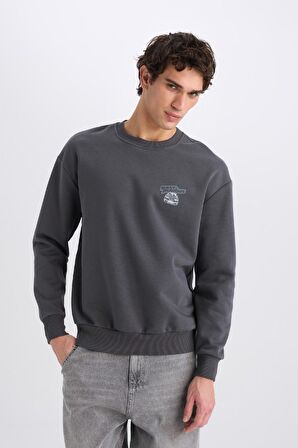 DeFacto Fast & Furious Boxy Fit Bisiklet Yaka Sırt Baskılı Kalın Sweatshirt E1115AX25SPAR104