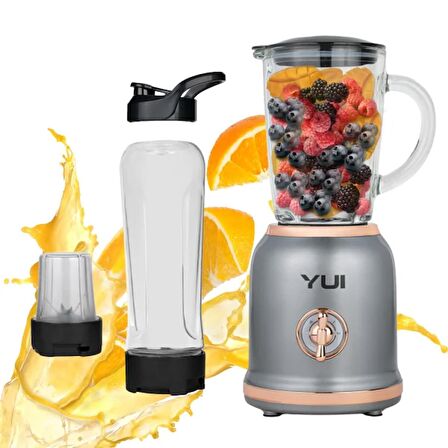 Yui M-18 3'ü 1 Arada Retro Gri 300 W Smoothie Blender Set