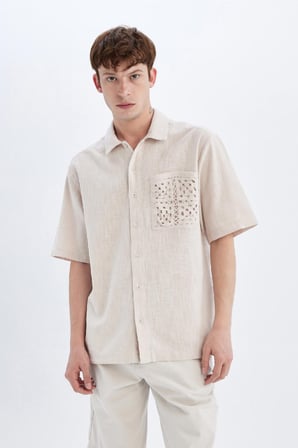 DeFacto Relax Fit Yazlık Polo Yaka Pamuklu Kısa Kollu Cepli Gömlek C7556AX24SMBG750