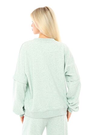 defy's Kadın Oversize Sweat Kol Detaylı Yeşil Melanj