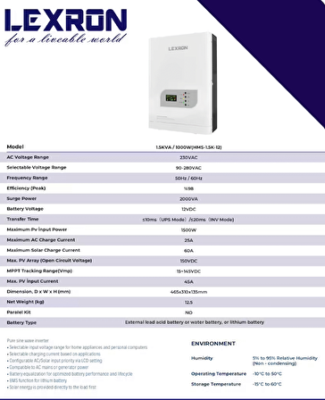 Lexron 1KW MPPT 12V Akıllı İnverter