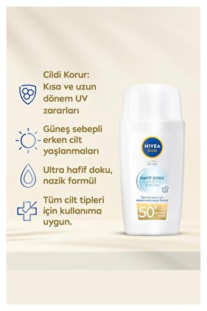 Nivea Sun Hafif Dokulu Güneş Koruyucu Yüz Kremi 40ml, Spf50, Yüksek Güneş Koruyucu, Erken Yaşlanma Karşıtı