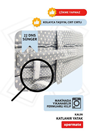 Xpermate Katlanır Yatak Yer Yatağı  Katlanır Sünger Yatak Misafir Yatağı 70X180X6 Gri Puantiyeli 