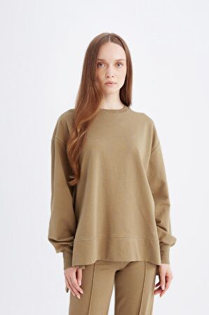 DeFacto Regular Fit Bisiklet Yaka Basic Düz Sweatshirt Tunik D4800AX24AUKH459