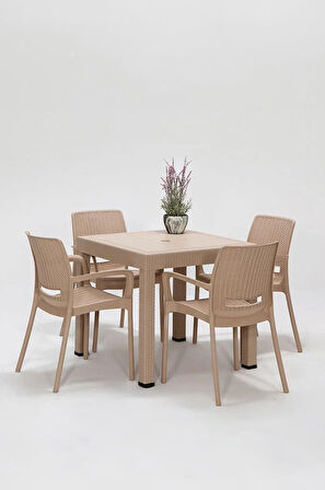 Rattan Cappucino Kollu 4 Sandalye Masa Takımı - Bahçe&Balkon&Teras