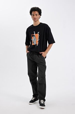DeFacto Dragon Ball Loose Fit Bisiklet Yaka Sırt Baskılı Pamuklu Kısa Kollu Tişört C6526AX24AUBK81
