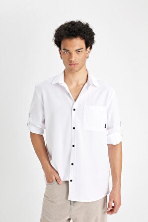 DeFacto Regular Fit Basic Düz Pamuk Karışımlı Uzun Kollu Gömlek D4183AX24AUWT36