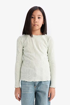 DeFacto Kız Çocuk Slim Fit Dar Kesim Bisiklet Yaka Uzun Kollu Tişört D9234A825SPTR368