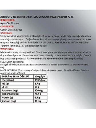 Ayrık Otu Toz Ekstresi 70 gr Cam Kavanoz