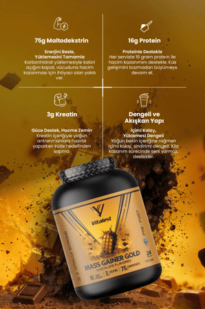 Mass Gainer Çikolata Aromalı 2400g. Karbonhidrat Tozu 24 Servis