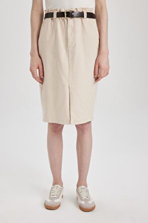 DeFacto Kalem Normal Bel Yırtmaçlı Gabardin Midi Etek C2588AX24SPBG286